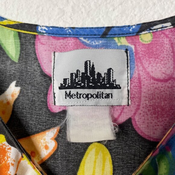 METROPOLITAN Black Mod Floral House Lounge Dress Muu Muu Caftan India Boho Large - Picture 3 of 7